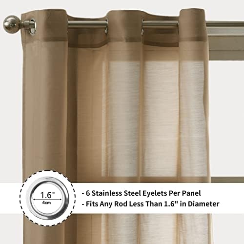 LAVANCE Net Curtains Eyelet Sheer Curtains 2 Panels 140 x 137cm Semi Transparent Volie Drapes for Bedroom Living Room Balcony Window Decorations, Taupe
