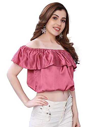 Image of Selvia Women's Dyed, Plain Satin Silk Party Regular Fit Top