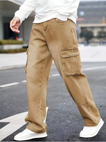Image of Ben Martin Men's Denim Cotton Cargo Jeans || Stretchable Baggy Fit || High Waist Loose Cargos for Men with Box Pockets || Stylish Gen-Z Streetwear || Sizes 28-40 || Black, Khaki, Grey & More