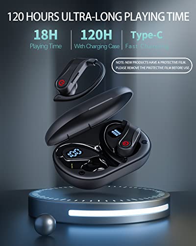 Auriculares-Inalambricos-Cascos-Bluetooth-53-HiFi-Estereo-con-Microfono-Auriculares-Bluetooth-Deportivos-Reproduccion-de-120H-Pantalla-LED-IPX7-Impermeable-Carga-Rapida-USB-C-Control-Tactil