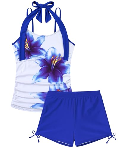 Image of Girls Tankini Swimsuit 2 Piece Halterneck Bathing Suit for Teens Size 7-16