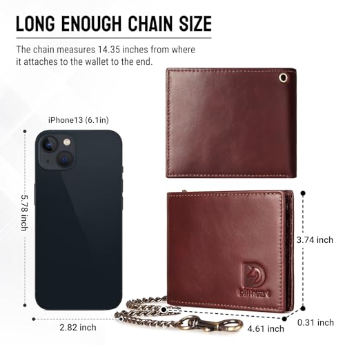 Image of Mens Wallet with Chain, RFID Blocking Genuine Leather Bifold Wallet with Sturdy Chain