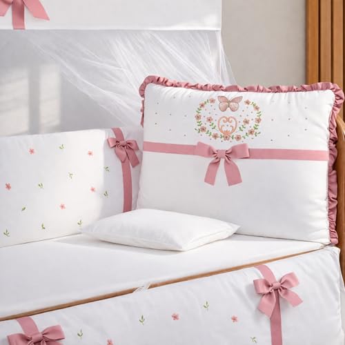Conjunto de Enxoval para Berço 10 Peças Borboleta Jardim Rosê Bordado 100% Algodão com Mosquiteiro