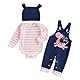 Beauace 3tlg Baby Mädchen Kleidung Langarm Gestreiftes Strampler + Latzhose mit Giraffenmuster + Babyhut Outfit Niedliche Bekleidungsset (Rosa, 9-12 Monate)