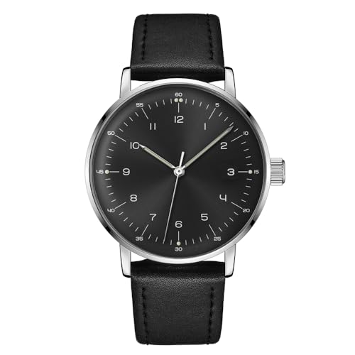 Boyarca Mechanische Vintage-Uhr mit gewölbtem Glasspiegel und 40-mm-Gehäuse, lässige und minimalistische mechanische Armbanduhr mit Handaufzug, für Damen und Herren, silber, schwarz
