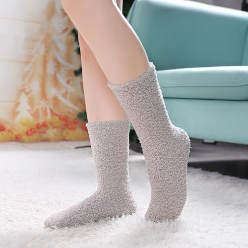 Image of CHOWISH Womens Fuzzy Slipper Socks Super Soft Microfiber Fluffy Cozy Winter Warm Fuzzy Crew Socks