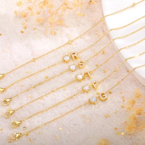 Image of NECOCY Initial Heart Diamond Anklets for Women Waterproof, Non Tarnish 14k Gold Plated Letter Ankle Bracelets Dainty, Summer Beach Bikini Jewelry Gifts for Women