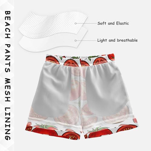 DOMIKING Tomato Slice White Toddler Boys' Swim Trunks Mesh Lining Swim Shorts for Beach Pool Gym Adjustable Waist 2T4