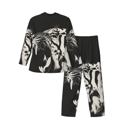 Growling Tiger Opening Mouth Mens Pajamas Set Button Down Sleepwear Set Long Sleeve Loungewear With Pockets4