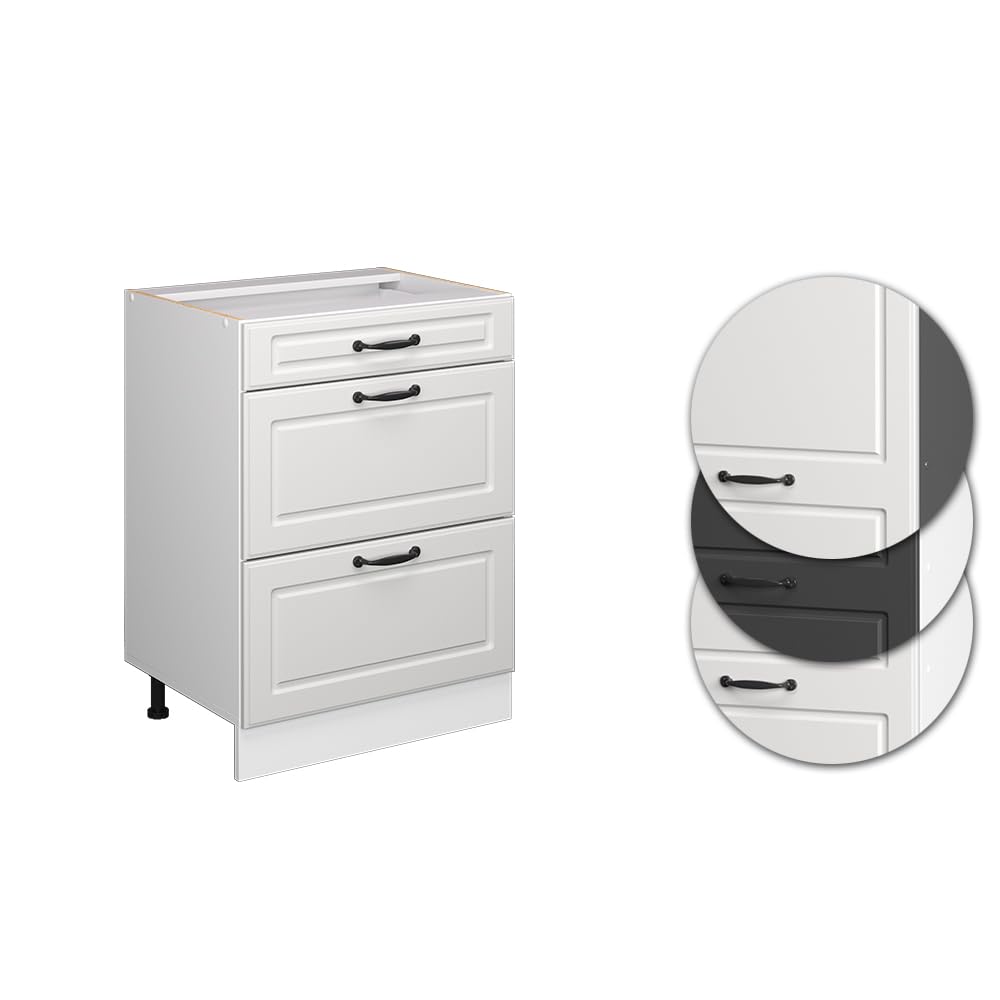 Vicco Küchenunterschrank R-Line, Weiß Landhaus, 60 cm mit Schubladen, ohne Arbeitsplatte, zur freien Kombination innerhalb modularer Küchensysteme