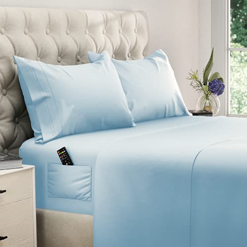 Extra Deep Pocket Sheets Set Microfiber Sheet Set Bed Sheet Sets Microfiber Sheets Microfiber Bed Sheets - Cooling Sheets Cooling Bed Sheets Extra Deep Sheets Super Soft Sheets King Size, Light Blue