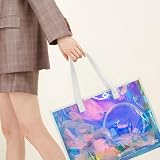 FuninCrea Laserowa torba na ramię damska holograficzna torebka damska, bardzo duża torebka typu tote bag, przezroczysta, wodoszczelna, PCW, damska torba na ramię do pracy, na podróż, wielokolorowa,