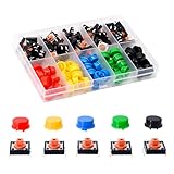 80Pcs 12x12x7.3 mm Tactile Push Button Switch Set, 4 Pin Momentary SMD PCB Tact Switch with 5 Color Button Caps (8Pcs Each) for Electronics, PCB Prototyping, DIY Projects