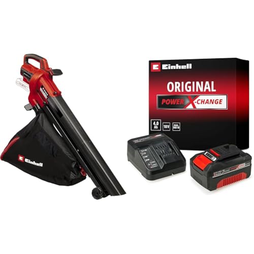 Einhell Aspirateur-souffleur de Feuilles sans Fil VENTURRO 18/210 PXC (Li-ION, 18 V, Puissance d’Aspiration 500 m³/h, Sac collecteur 45 L, soufflage Jusqu’à 210 km/h) avec Chargeur et Batterie 4,0Ah
