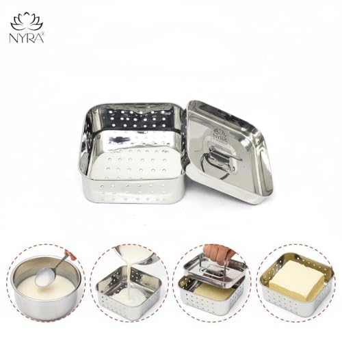 Image of Nyra Stainless Steel Square Shape Paneer Maker /Tofu Press Mould with Lid - Cheese & Paneer Maker (Large)
