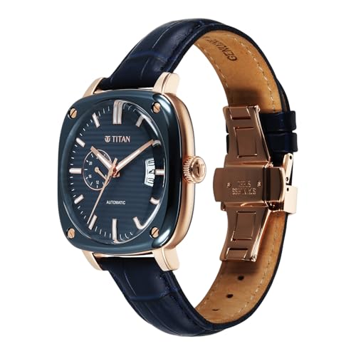 Image of Titan Vintage Concealed Automatic Analog with Blue Dial Blue Leather Strap Watch for Men - 90225KL02