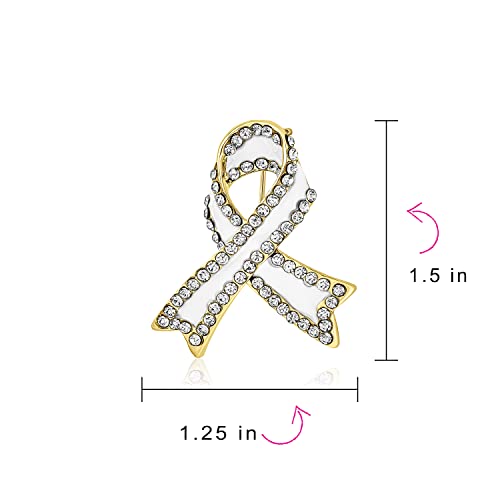 Image of Bling Jewelry Cancer Awareness Ribbon Brooch Pin - Silver Blue Pink Purple Crystal Enamel - Symbol of Support and Survival - Silver Gold Plated Accent - Thoughtful Jewelry for Women