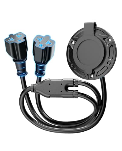 New 20A 125V AC Port Plug 12AWG Heavy-Duty RV Shore Power Inlet Plug with 5-in-1 T-Blade Adapter & Dual 16 Cord Waterproof AC Power Inlet Socket Outlet Box Integrated Outdoor Electrical Receptacle
