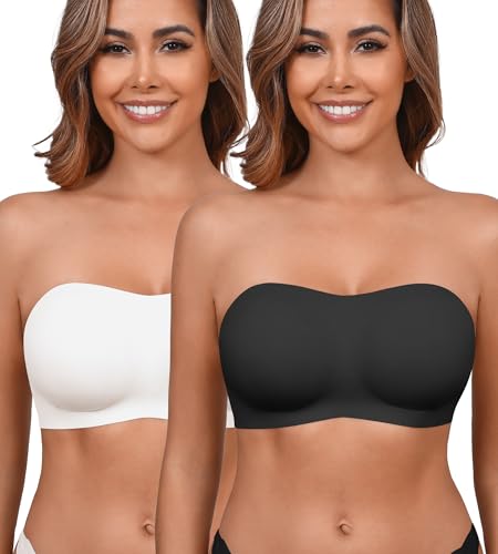 Image of DEANGELMON Strapless Bras for Women Seamless Padded Bandeau Bra Non-Slip Silicone Tube Top Wireless Push Up Bralettes