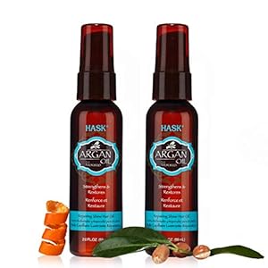 HASK ARGAN Repairing Hair Oil Vials for shine and frizz control for all hair types, color safe, gluten free, sulfate free, paraben free - 2 Hair Oil Pumps