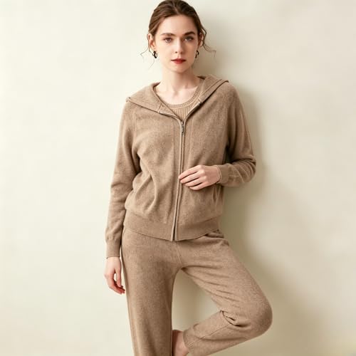 Image of Women's Fall and Winter 100% Cashmere Zipper Open Long Sleeve Hoodie