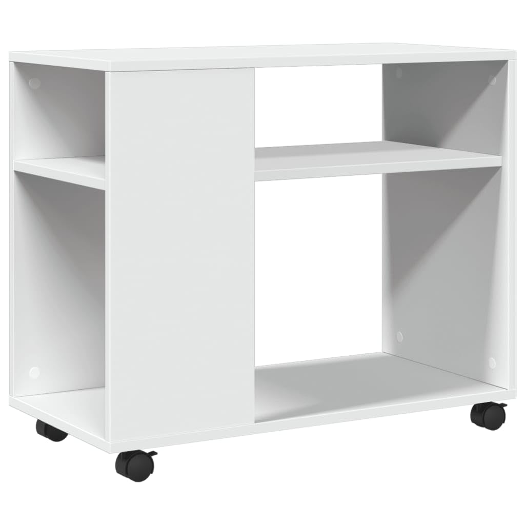 Stolik pomocniczy na kółkach, biały, 70 x 35 x 60 cm, materiał drewnopochodny, mobilny wózek z 2 półkami, uniwersalny wózek kuchenny do salonu, kuchni