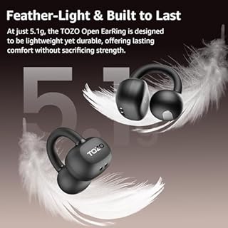 TOZO OpenEarRing Open Ear Headphones, Clip On Earphones, Lightweight Comfort Wireless Open Ear Earbuds with Smart Digital Display, 40H, IPX5 Waterproof, Bluetooth 5.4 for Running Gym Outdoor Sports