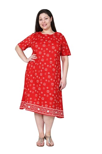 Image of LA CERA Women's 100% Cotton Floral A-Line Sun Dress with Side Pockets Midi | Scoop Neck | Short Sleeves | Side Pockets | Floral Print