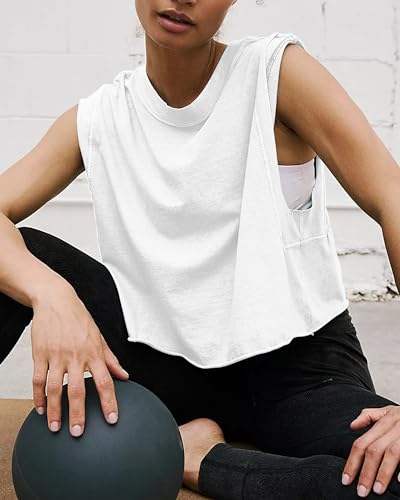 Image of HUGOOME Women Workout Tank Tops Oversized Crop Sleeveless Tee Loose Fit Boxy Basic Yoga Active Summer T Shirts Gym 2026