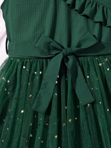 WDIRARA Girl's V Neck Ruffle Sleeve A Line Dress High Waist Mesh Tulle Dress4
