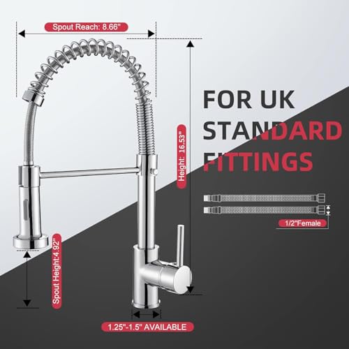 Image of Cobbe Kitchen Tap, Spring Sink Mixer Taps with Pull Down Sprayer, 2 Spray Modes High Arc Swivel 360 Single Handle Lever Kitchen Tap (Brushed Nickel)