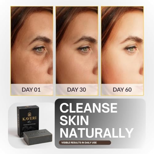 Image of KAVERI Activated Charcoal & Mint Handmade Soap Bar - Cold-Processed Deep-Cleansing Bar, SLS-Free - Pack of 3 Combo (3 x 110g)