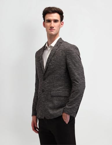 Image of Arrow Mens Brown Self-Design Notch Collar Long Sleeve Formal Polyester Slim Fit Blazer