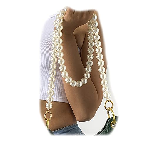 Wiwpar Handbag Chains Imitation Pearl Replacement Chain Stylish Long Pearl Chain Accessories Messenger Bag with Metal Buckles