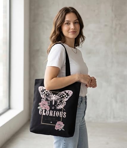 Image of Canvas Tote Bag with Zipper for Women| Inside Pocket | Cotton College Shoulder Bag | Stylish Travel Sling & Handbag for Daily Use | Cotton Canvas Fabric