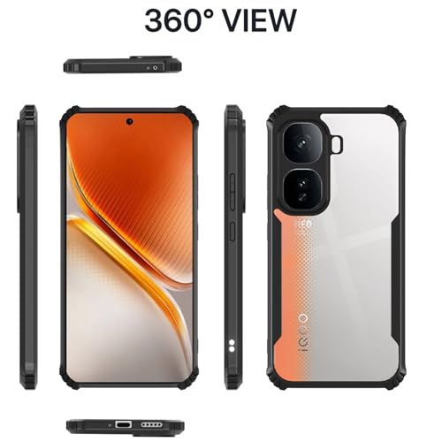 Image of Pikkme Crystal Clear Transparent Back Cover | Ultra Hyrbid | Full Camera Protection | Raised Edge | Bumper Case for iQOO Neo 10 5G (Black)