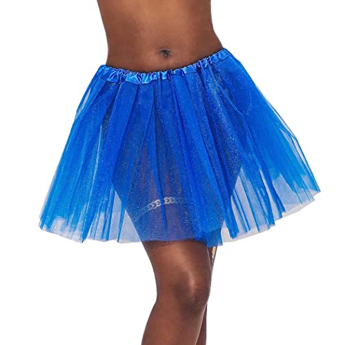 Ushiny Jupe en Tulle Courte Tutu Style Rétro Jupon Ballet Danse Classique élastique 4 Couches Tulle Tutu Jupe pour Les Parties Costumes Costumes Halloween Danse (Bleu) Cover