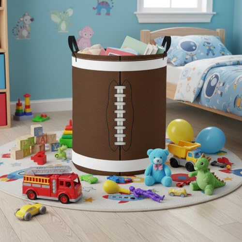 Image of Baby Laundry Basket Baby Nursery Hamper Kids Laundry Basket Toy Storage Bin for Boys Room Decor Gift Baskets for Bedroom Bathroom(Football)