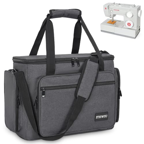 ITHWIU Funda de transporte para máquina de coser con múltiples bolsillos laterales con cremallera para accesorios, bolsa de almacenamiento universal, color gris