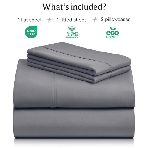 Image of LuxClub 4 PC King Size Sheet Set Deep Pockets 18 inch Wrinkle Free Cooling Bed Sheets Machine Washable Hotel Bedding Silky Soft - Light Grey King