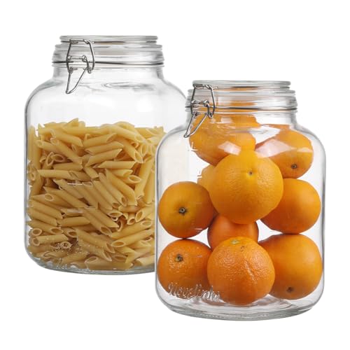 novelinks 2 Pack 1 Gallon Square Super Wide Mouth Glass Storage Jars with Airtight Glass Lids