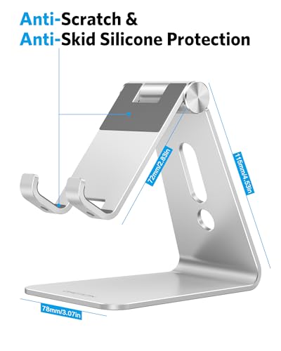 image for Adjustable Cell Phone Stand, OMOTON Aluminum Desktop Cellphone Stand w