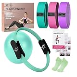 Muuruu Pilates Essentials Kit for Home Women, Ring and Ball Set, Pilates Equipment for Workouts, 3 Resistance Bands, Grip Socks, 14 Inch Magic Circle, Mini Exercise Ball, Great Exercise Equipment