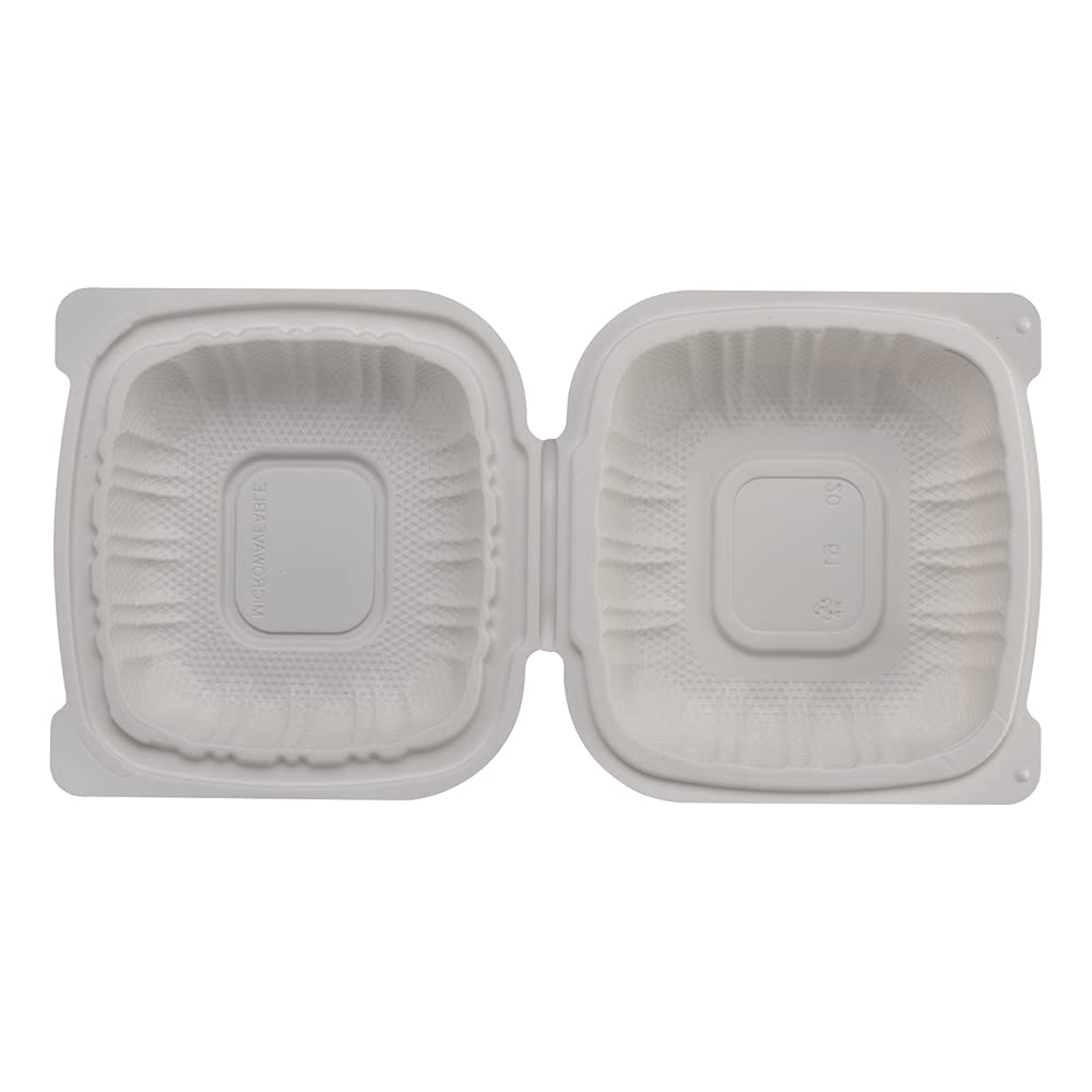 TIYA Clamshell Food Containers White Bulk 150 Pack, 6x6in BPA Free Plastic To