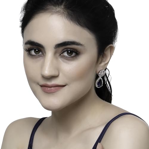 Rhodium-Plated Teardrop & Floral Drop Earrings