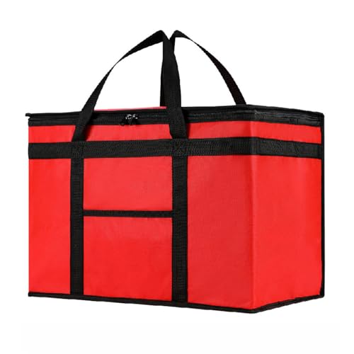 Image of NZ home Insulated Bags for Food Delivery (2XL) Grocery Shopping Cooler Bag, Pizza Delivery, Hot & Cold Catering Tote, Reusable, Foldable & Heavy Duty (Red)