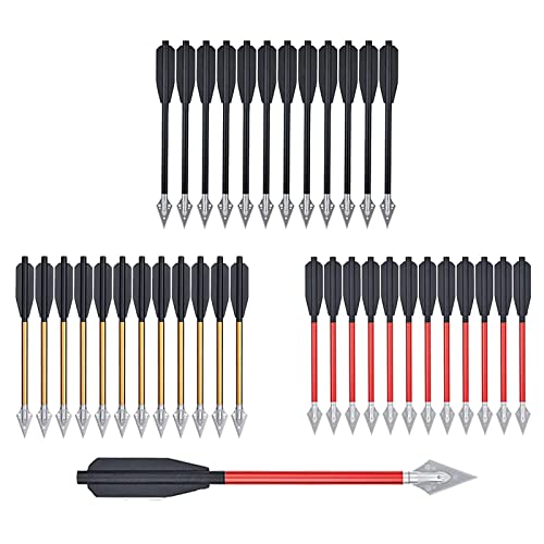 6.25 Inch Aluminum Crossbow Bolts Set with Sharp Metal Tip 50-80LB Mini Archery Crossbow Arrows for Shooting Target Practice Small Hunting Game (12pcs, Red)