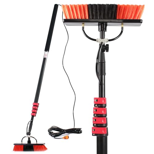 XPOtool Waschbürste Teleskopstiel und Wasserzufuhr Set, 9 m Stiel, 15 m Schlauch, Waschbesen u.a. für Fenster und Solarpaneele