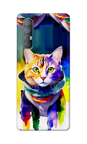 Image of Printed Hard Back Cover for Oppo Reno3 Pro (6.4 inch) Back Cover (Coloured Cat) -190724(EA)