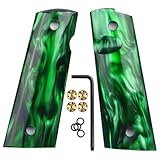 Cool Hand 1911 Grips for Full Size, Magwell Cut, High Polished Synthetic Pearl, Gold Screws Included, Ambi Safety Cut, Green